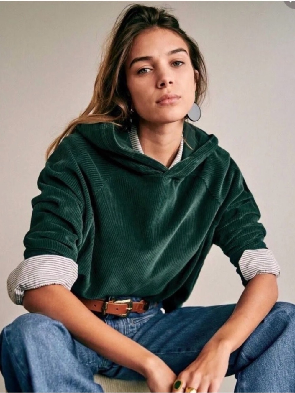 Sézane Mary Sweatshirt. Green Corduroy Hoodie. Size xs